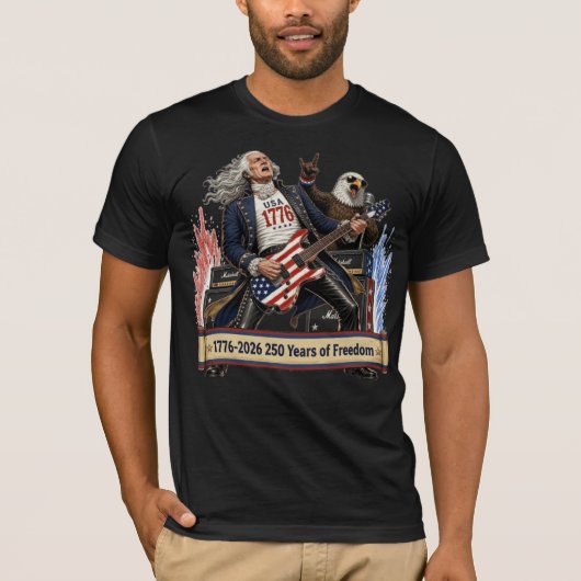 ロックスターヨージ・ワシントン ギター 独立記念日 デザイン Tシャツ (正面)