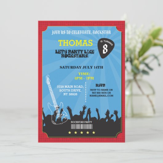 ロックスターロックミュージックギグバースデーパーティ招待状 招待状 (スタンド正面)