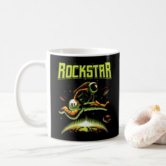 ロックスター宇宙飛行士遊の宇宙のギター コーヒーマグカップ (ドーナツ)