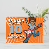 ロックスター男の子10th誕生日オレンジ色の招待状 招待状 (スタンド正面)