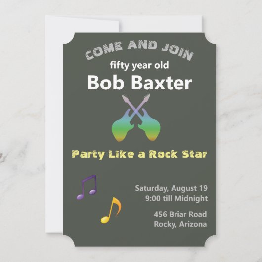 🎸🤣ロックスター第50期男子誕生日ジョークおもしろい 招待状 (裏面)