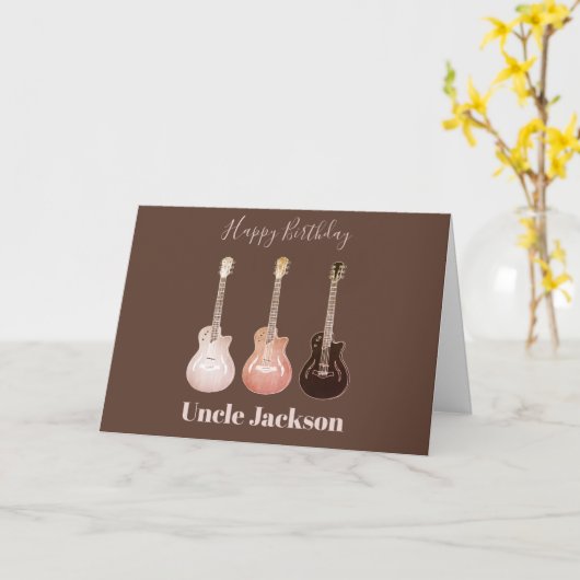 ロックスター素朴アコースティックギターのパーソナライズ カード (黄色い花)