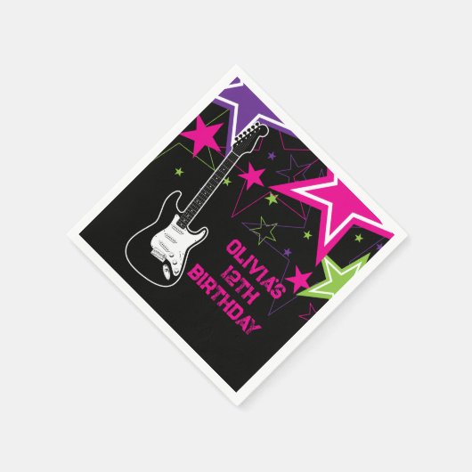ロックスター誕生日ギタースターズピンクパープル スタンダードカクテルナプキン (角)