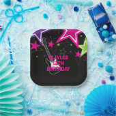 ロックスター誕生日ギタースターズピンクパープル ペーパープレート (パーティー)