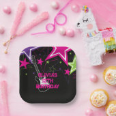 ロックスター誕生日ギタースターズピンクパープル ペーパープレート (パーティー)