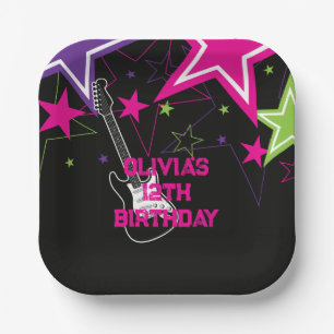 ロックスター誕生日ギタースターズピンクパープル ペーパープレート