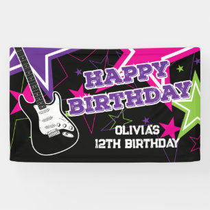 ロックスター誕生日ギタースターズピンクパープル 横断幕