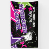 ロックスター誕生日ギタースターズピンクパープル 横断幕 (縦)