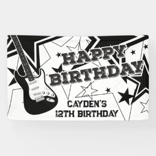 ロックスター誕生日ギタースターズブラック&ホワイト 横断幕