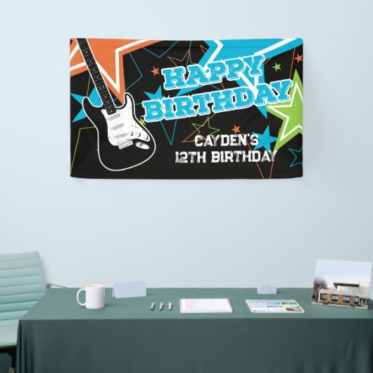ロックスター誕生日ギタースターズブルーオレンジバナー 横断幕 (トレードショー)