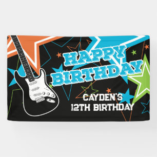 ロックスター誕生日ギタースターズブルーオレンジバナー 横断幕