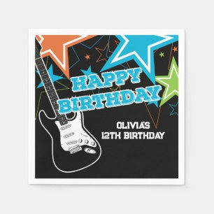 ロックスター誕生日ギタースターズブルーオレンジ スタンダードカクテルナプキン