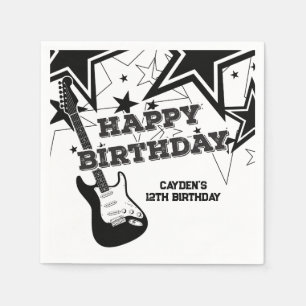 ロックスター誕生日ギター白黒スター スタンダードカクテルナプキン