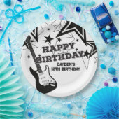 ロックスター誕生日ギター白黒スター ペーパープレート (パーティー)