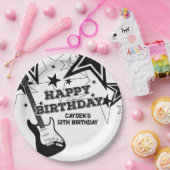 ロックスター誕生日ギター白黒スター ペーパープレート (パーティー)
