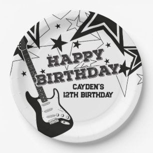 ロックスター誕生日ギター白黒スター ペーパープレート
