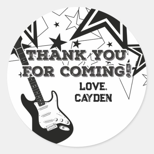 ロックスター誕生日ギター黒星と白星 ラウンドシール (正面)