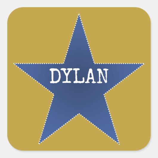 ロックスター誕生日パーティー名スティッカーズブルー金ゴールド スクエアシール (正面)