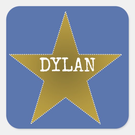 ロックスター誕生日パーティー名スティッカーズブルー金ゴールド スクエアシール (正面)