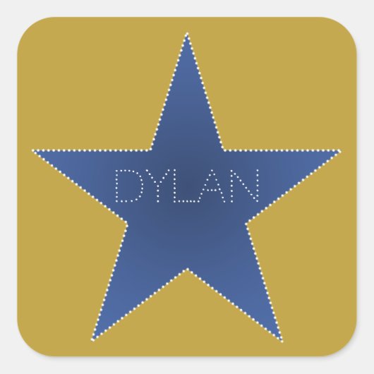 ロックスター誕生日パーティー名スティッカーズブルー金ゴールド スクエアシール (正面)