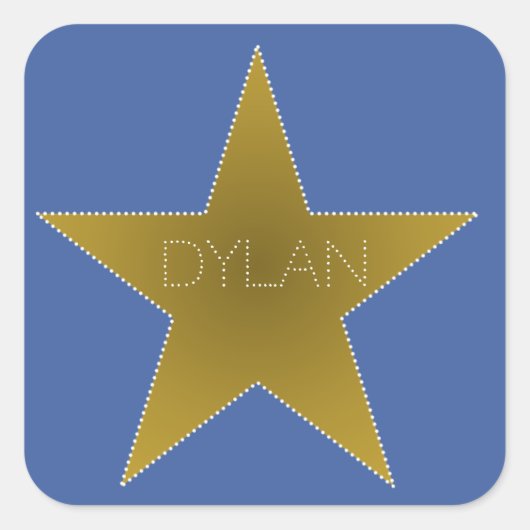 ロックスター誕生日パーティー名スティッカーズブルー金ゴールド スクエアシール (正面)