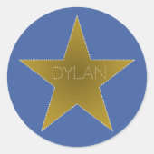 ロックスター誕生日パーティー名スティッカーズブルー金ゴールド ラウンドシール (正面)