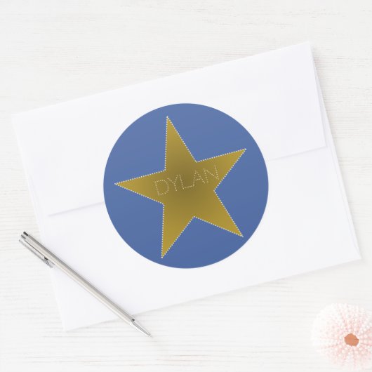 ロックスター誕生日パーティー名スティッカーズブルー金ゴールド ラウンドシール (封筒)