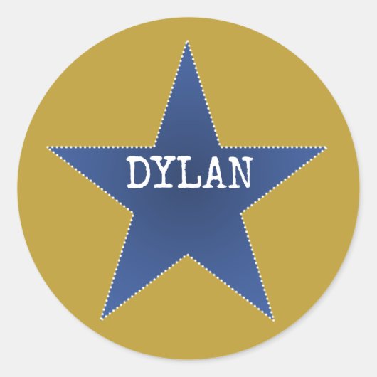 ロックスター誕生日パーティー名スティッカーズブルー金ゴールド ラウンドシール (正面)