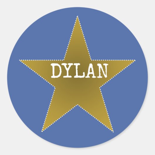 ロックスター誕生日パーティー名スティッカーズブルー金ゴールド ラウンドシール (正面)