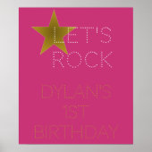 ロックスター誕生日パーティー歓迎ポスターピンク金ゴールド ポスター (正面)