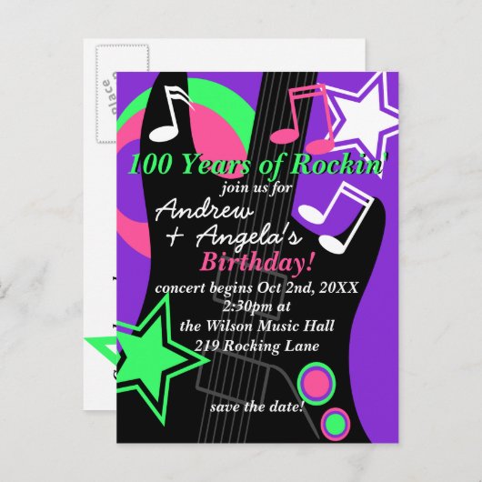 ロックスター誕生日招待状はがき 案内ポストカード (正面/裏面)
