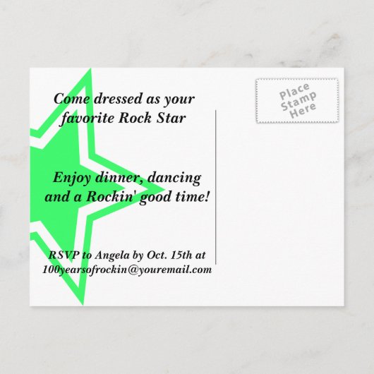 ロックスター誕生日招待状はがき 案内ポストカード (裏面)