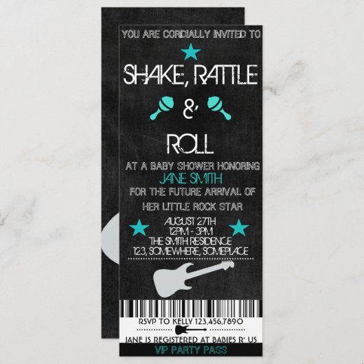 ロックスター赤ちゃんシャワー 招待状 (正面/裏面)