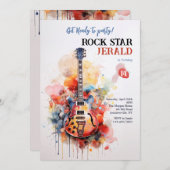 ロックスター エレクトリックギター 誕生日パーティー招待状 招待状 (正面/裏面)