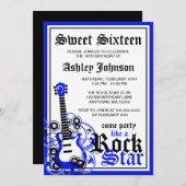 ロックスター ギター スウィート16 バースデーパーティー ブルー 招待状 (正面/裏面)