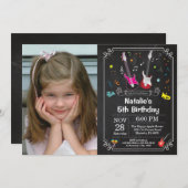 ロックスター ギター バースデー 招待状 音楽少女 (正面/裏面)