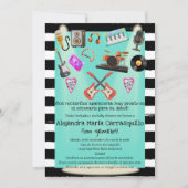 ロックスペインのンロールティール(緑がかった色)ツインツインズベビーシャワー 招待状 (正面)