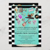 ロックスペインのnロールティール(緑がかった色)男の赤ちゃんシャワー 招待状 (正面/裏面)