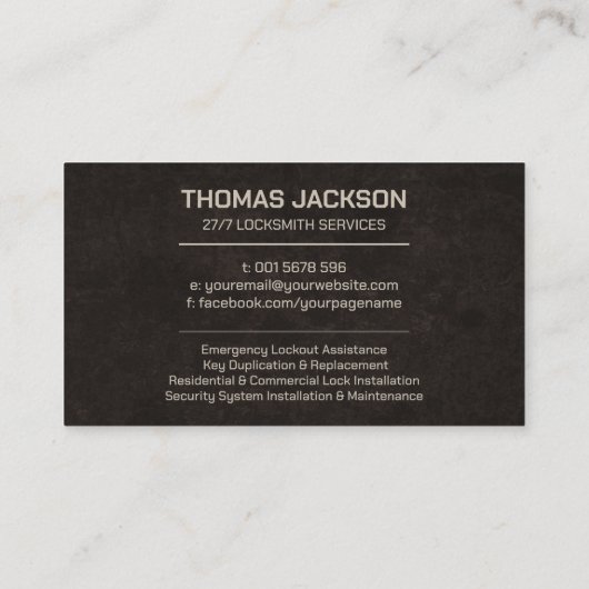 ロックスミス・サービス 名刺 (裏面)