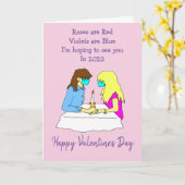 ロックダウンのカップルおもしろいマンガのバレンタインの日 カード (黄色い花)