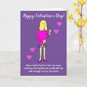 ロックダウン女性ワインを飲むバレンタインデー カード (黄色い花)