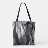 ロックチックブラックレザーフェイクバイクもしくは自転車に乗る人ジャケットフォト トートバッグ (裏面)