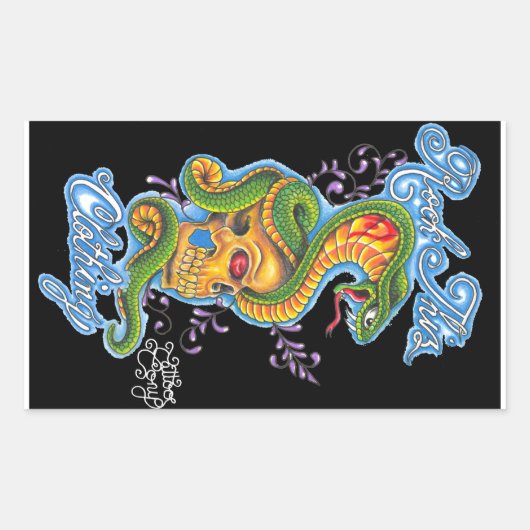 ロックティズアパレル&タトゥートニースカル&スネーク 長方形シール (正面)