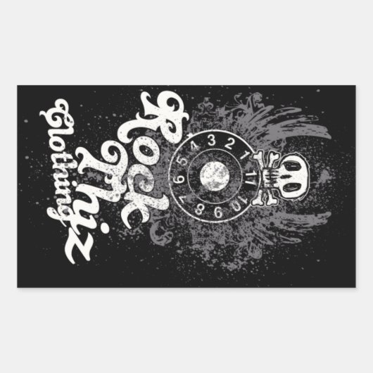 ロックティズ服のシールスカル&ナンバーズ#2 長方形シール (正面)