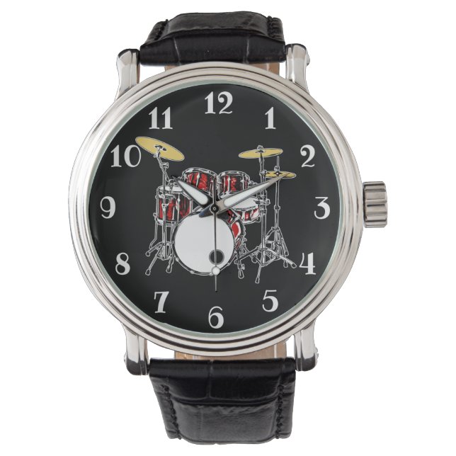 ロックド転がラムキットドラマーミュージシャンドラミング 腕時計 (正面)