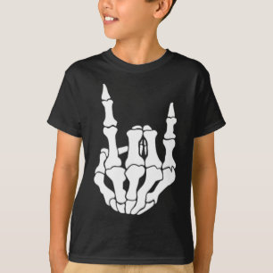 ロックハンドスケルトンヴィンテージロッカーサインハロウィーンP Tシャツ