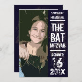 ロックバンドのバットミツバ祭写真招待 黒 招待状 (正面/裏面)