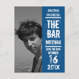 ロックバンドバー(ユダヤ教の)バル・ミツバーSave the Date in Blue 案内ポストカード