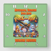 ロックバンド付き全国ドッグレスキューお祝い スクエア壁時計 (正面)
