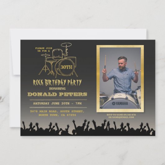 ロックバースデーパーティーフェスティバル群衆音楽写真 招待状 (正面)